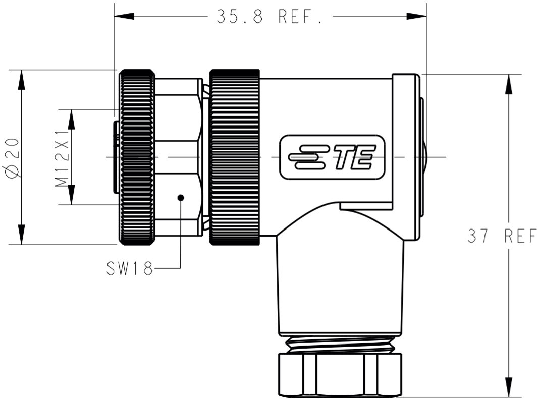 מחבר קונקטור לסנסורים זכר להלחמה לכבל TE CONNECTIVITY M12 T4112002051-000